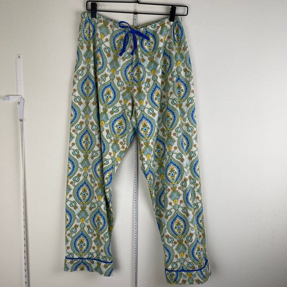 BedHead Damask Poplin Pajamas Size M Green Blu Cotton Long Sleeve Pants PJs Set - Picture 8 of 12
